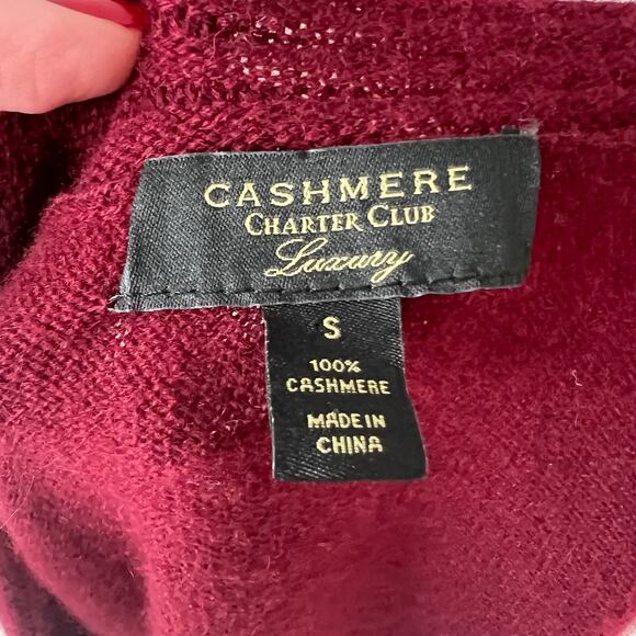 Charter Club 100% Cashmere Cardigan Small Red Burgundy Knit Luxury Sweater - Picture 5 of 5